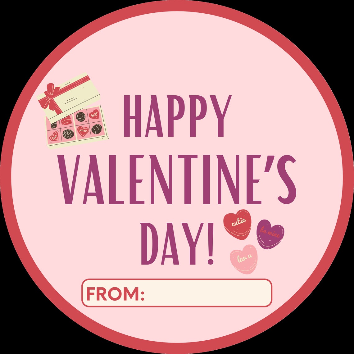 Retro Valentine Printable / Candy Heart Printable Kids / Valentines Day Tag - Etsy
