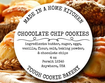 Custom Minimalist Bakery Ingredient Labels | Personalized Cottage Food Black and White Round Stickers for Home Bakers and Farmers Markets