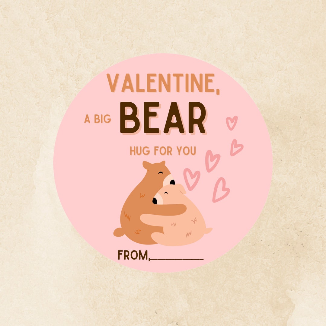 A Big Bear Hug for You Printable Valentine for Kids Etsy