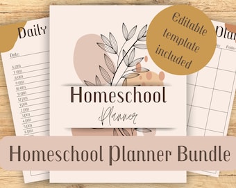 Boho Ausdruckbarer Homeschool-Planer: Minimalistische Unterrichtsvorlagen für Vorschule, Homeschool und Lehrer (druckbare PDF & Canva)