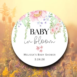 Custom Baby in Bloom Baby Shower Labels | Watercolor Floral Stickers for Party Favors, Gifts & Thank You Tags