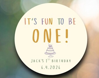 Its Fun to Be One First Birthday Labels | Muted Rainbow Stickers | 1st Birthday Favor Tags | Neutral Rainbow Party Decorations