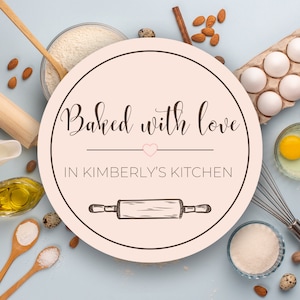 Custom Pink Vintage Kitchen Sticker: &#39;Baked with Love&#39; Label