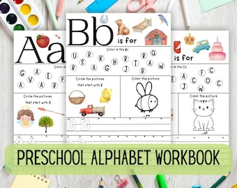 Toddler Preschool Alphabet Numbers Worksheet Printable Bundle / Montessori Learning Bundle / Homeschool Preschool Kindergarten Printable