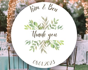 Custom Wedding Sticker / Wedding Favor Thank You / Gold and Green Wedding Sticker