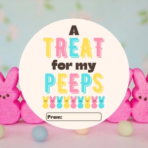 Étiquette de Pâques imprimable / Peeps Panier de Pâques imprimable / Étiquette cadeau de Pâques Enfants Amis Camarades de classe Petits-enfants
