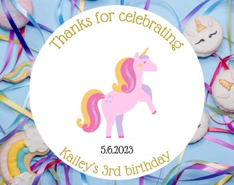 Custom Birthday Favor Label / Personalized Unicorn Gold Pink Sticker Birthday Party