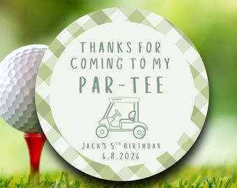 Golf Birthday Party Favor Labels Par-Tee | Green Gingham Stickers Thanks for Coming | Golf Theme Tags | Sports Celebration Decorations