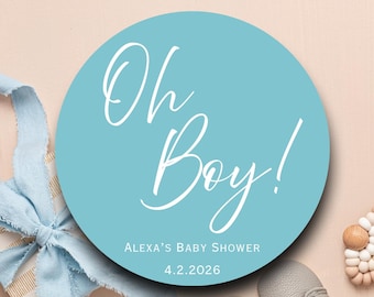 Custom Oh Boy Baby Shower Favor Labels Blue | Boy Baby Shower Stickers | Thank You Tags for Party Favors | Gender Reveal Decorations