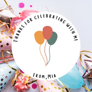 Custom Birthday Party Favor Sticker / Modern Balloon Custom Sticker / Personalized Kid’s Goodie Bag Custom Label