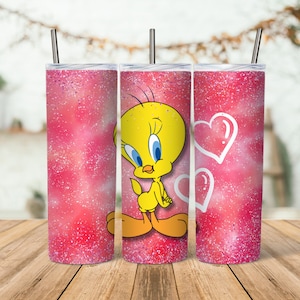 Tweety Cartoon 20 oz Tumbler PNG / Skinny Tumbler Seamless 20oz Wrap Sublimation / Tweety Bird Floral 20 oz Tumbler - DESCARGA INSTANTE