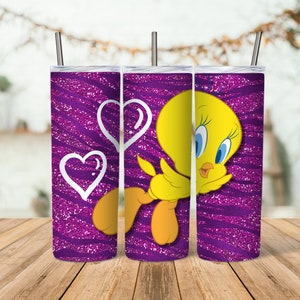 Tweety Cartoon 20 oz Tumbler PNG / Skinny Tumbler Seamless 20oz Wrap Sublimation / Tweety Bird Floral 20 oz Tumbler - DESCARGA INSTANTE