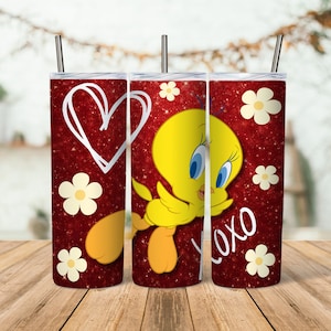 Tweety Cartoon 20 oz Vaso PNG / Skinny Tumbler Sin costuras 20oz Wrap Sublimation / Tweety Bird Floral 20 oz Vaso - DESCARGA INSTANTE
