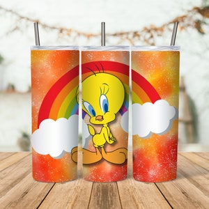 Tweety Cartoon 20 oz Tumbler PNG / Skinny Tumbler Seamless 20oz Wrap Sublimation / Tweety Bird Rainbow 20 oz Tumbler - DESCARGA INSTANTE