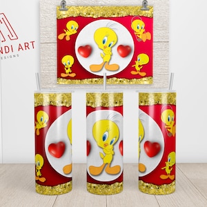 Tweety Cartoon 20 oz Tumbler PNG / Skinny Tumbler Seamless 20oz Wrap Sublimation / Tweety Bird Floral 20 oz Tumbler - DESCARGA INSTANTE