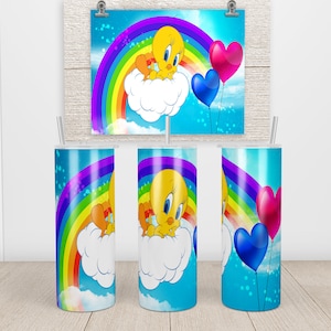 Tweety Cartoon 20 oz Tumbler PNG / Skinny Tumbler Seamless 20oz Wrap Sublimation / Tweety Bird Floral 20 oz Tumbler - DESCARGA INSTANTE