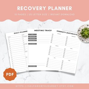 RECOVERY planner – 12 steps – Digital download – Printable – monthly, weekly, daily templates – meeting tracker – sponsor meeting tracker