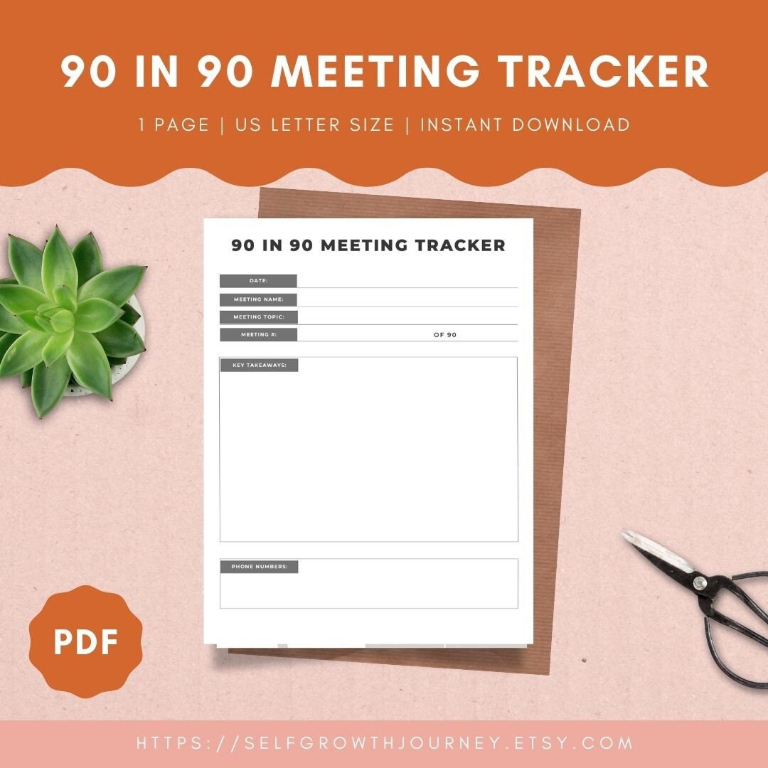 Step 90 90 in 90 Meeting Tracker Recovery 12 Steps 90 in 90 - Etsy