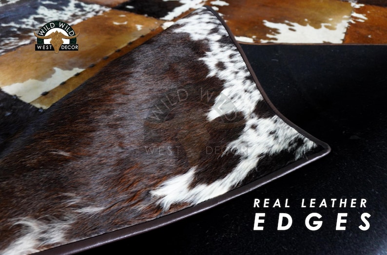 Natural Cowhide Patchwork Rug | Handmade Cowhide Carpet | Home Décor Cow Skin Rug | Hair-on-Leather Patchwork Rug | Cowhide Hallway Runner image 9