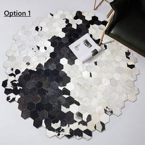 Natürlicher Rindsleder Teppich | Handgefertigter Teppich aus Rindsleder Gemütlicher Wohnkultur Kuhfell Teppich | Haar-auf-Leder Patchwork Teppich | Rindsleder Teppich