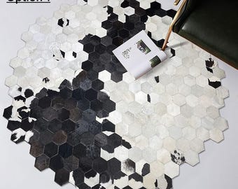 Natural Cowhide Leather Area Rug | Handmade Cowhide Carpet | Comfy Home Décor Cow Skin Rug | Hair-on-Leather Patchwork Rug | Cowhide Rug