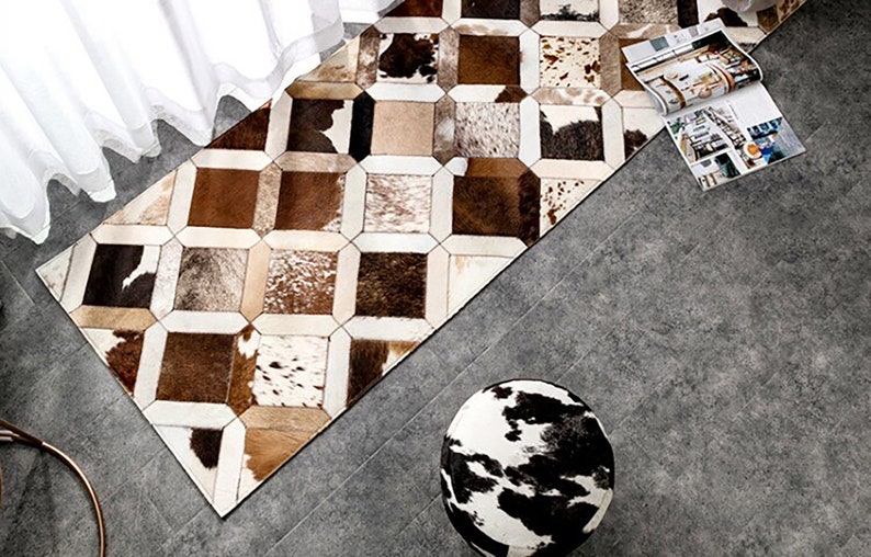 Natural Cowhide Patchwork Rug Handmade Cowhide Carpet Home Etsy