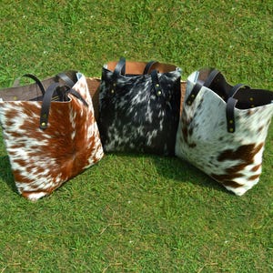 Fourre-tout en cuir naturel à poils longs | Sac à main en cuir véritable de vachette pour femme | fourre-tout à bandoulière pour femme pour le shopping | Cadeau pour elle