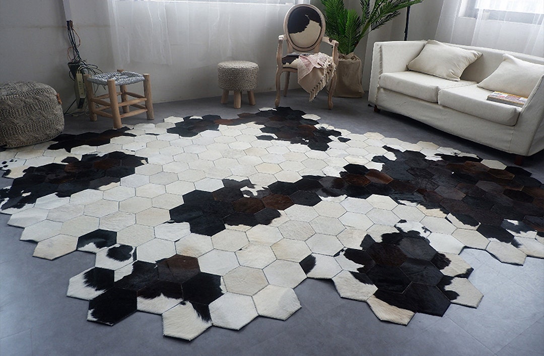 Alfombra de patchwork de cuero de vaca natural / Alfombra de cuero de