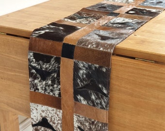 Natural Cowhide Patchwork Table Runner | Handmade Cowhide Table Runner| Home Décor Table Runner | Real Hair-on-Leather Patchwork Runner