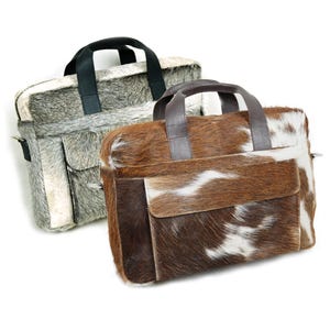 Cheveux naturels sur cuir de vachette sac pour ordinateur portable en cuir fait main sac de bureau sac messager en cuir de vachette sac cartable en cuir véritable