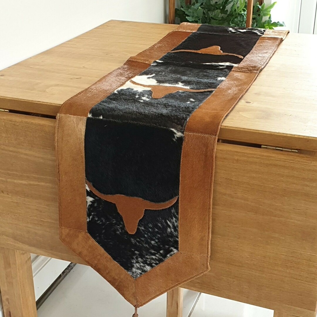 Natural Cowhide Patchwork Table Runner Handmade Cowhide Table Runner