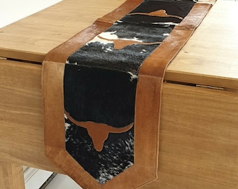 Natural Cowhide Patchwork Table Runner | Handmade Cowhide Table Runner| Home Décor Table Runner | Real Hair-on-Leather Patchwork Runner