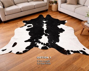 Natural Cowhide Area Rug | Hair-on Leather Floor Decor rug | Exact as Picture