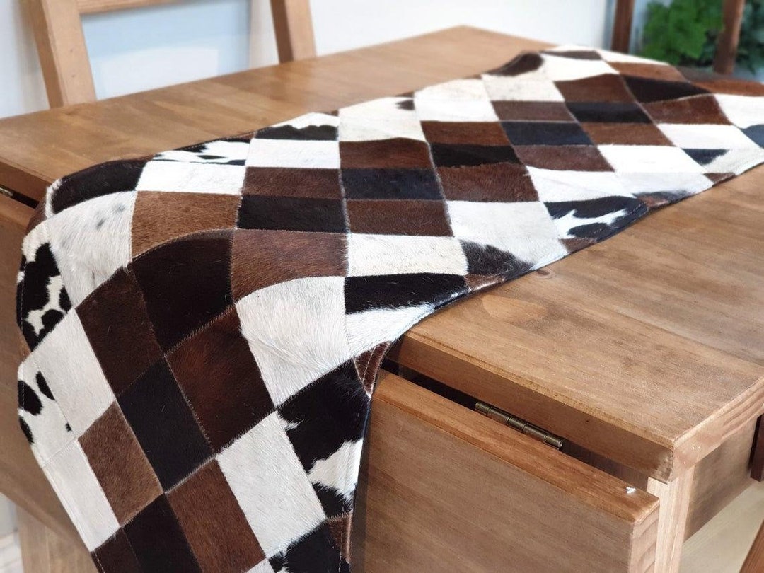 Natural Cowhide Patchwork Table Runner Handmade Cowhide Table Runner