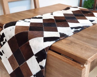 Natural Cowhide Patchwork Table Runner | Handmade Cowhide Table Runner| Home Décor Table Runner | Real Hair-on-Leather Patchwork Runner