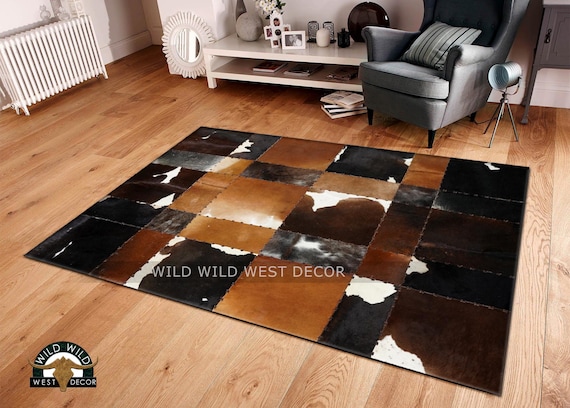 Embroidery Natural Cowhide Rug | Handmade Patchwork cowhide Rug | Leather Hand-Stitched Home Décor carpet | Hair on cowhide hallway runner