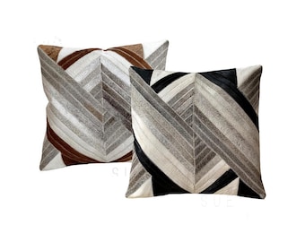 Cowhide leather patchwork pillow covers cowhide throw pillow covers natural cow skin square cushion covers rectangle cowhide cushion cases