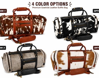 Genuine Cowhide Leather Duffle Bag | Hair-on Hide Weekender Travel Bag | Western Overnight Gym Bag | Handmade Carry-On