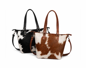 Hair On Cowhide Leather Tote Bag, Western Shoulder Purse, Crossbody Handbag, Ranch Style Carryall, Rustic Women Satchel, Fur Hide Shopper