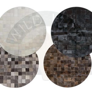 Natürlicher Rindsleder Teppich | Handgefertigter Patchwork Teppich aus Rindsleder | Wohnkultur Kuhfell Teppich | Echthaar-auf-Leder Patchwork-Rundteppich