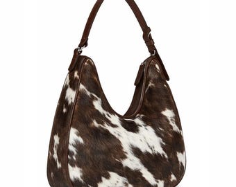 Cowhide Leather Shoulder Handbag for Women | Real Cow Skin Tote Hobo Bag