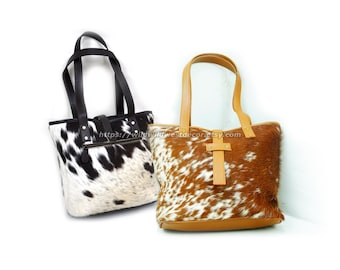 100% Genuine Hair on Cowhide Leather Tote bag | Real Cow Leather Handbag for women  | Original leather ladies shoulder bag | Shopping Bag