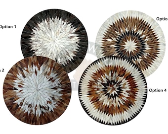 Natural Cowhide Leather Area Rug | Handmade Cowhide Patchwork Rug | Home Décor Cow Skin Rug | Real Hair-on-Leather Patchwork Round Rug