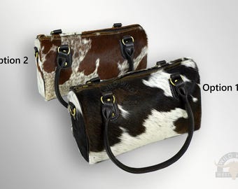 Cowhide barrel handbag women crossbody shoulder bag handmade tote fashion bag real hair on cowhide everyday travel shopping work leather bag