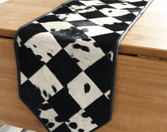Natural Cowhide Patchwork Table Runner | Handmade Cowhide Table Runner| Home Décor Table Runner | Real Hair-on-Leather Patchwork Runner