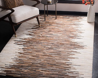 Tapis patchwork en cuir de vachette naturel | Tapis fait main en peau de vache | Tapis décoratif en peau de vache | Patchwork cheveux sur cuir | Tapis de passage en peau de vache