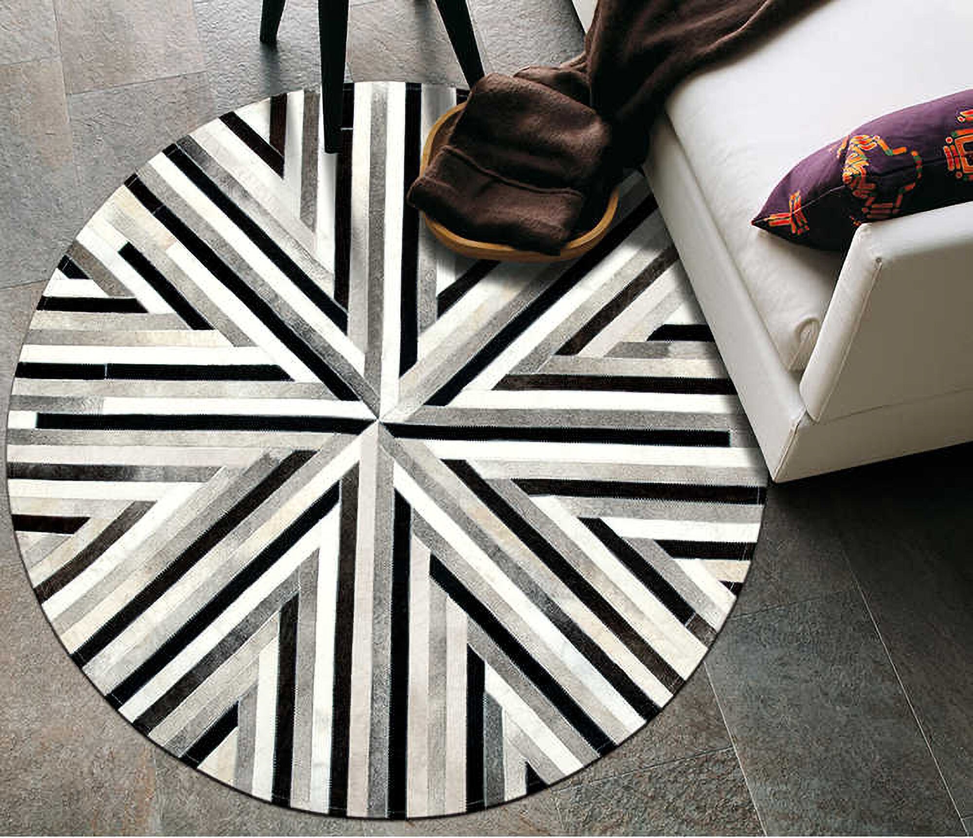 Natural Cowhide Leather Area Rug | Handmade Cowhide Patchwork Carpet | Home Décor Cow Skin Rug | Real Hair-on-Leather Patchwork Area Rug