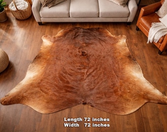 Natural Cowhide Area Rug | 6 ft Hair-on Leather Floor Rug | Exact as Pictures