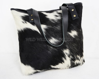 Double Sided Natural Hair-on Leather TOTE Bag | Real COWHIDE LEATHER Accessories Handbag for Women | Ladies Shoulder Tote Bag | Gift for Her