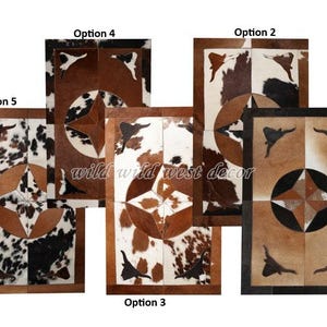 Cowhide Patchwork Rug Handmade Hair On Hide Area Rug Western Ranch Decor Brown White Leather Carpet Farmhouse Living Room Rug Custom Size